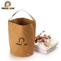 New Arrival Customized Logo Kraft Bucket Bag/Round Durable Washable Kraft Paper Single Shoulder Bag for flower